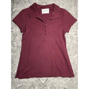 Aeropostale Burgundy Red A87 Pique Polo Women's Large Old Money Preppy Y2K